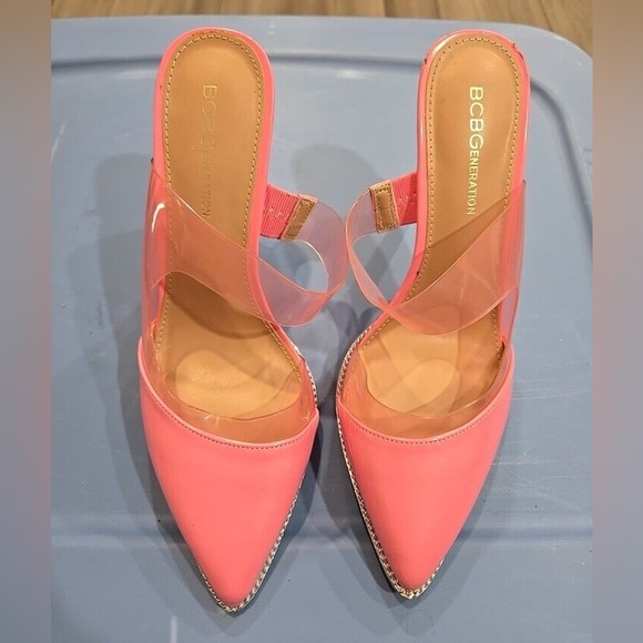 BCBGeneration Pink Heels Sleek Pointed-Toe Mules - Picture 1 of 6
